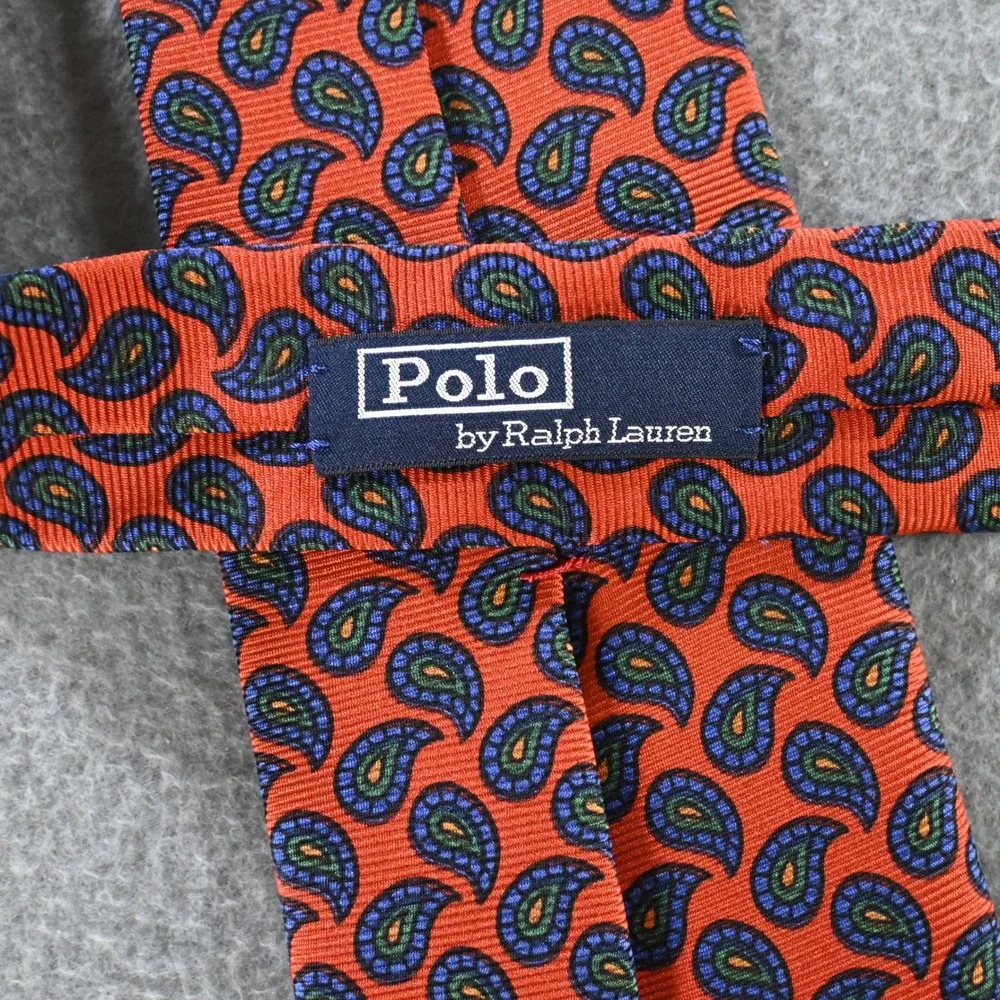 Polo Ralph Lauren Mens Vintage Paisley Silk Tie One Size Orange Blue Italy‎